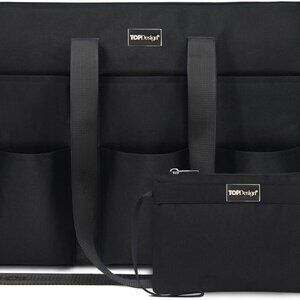 Utility Water Resistant Tote Bag with 22 Pockets, Top Zipper Closure & Thick Bot